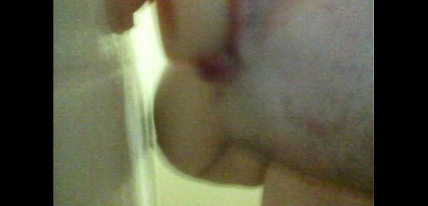  Fat faggot deepthroats dildo in shower